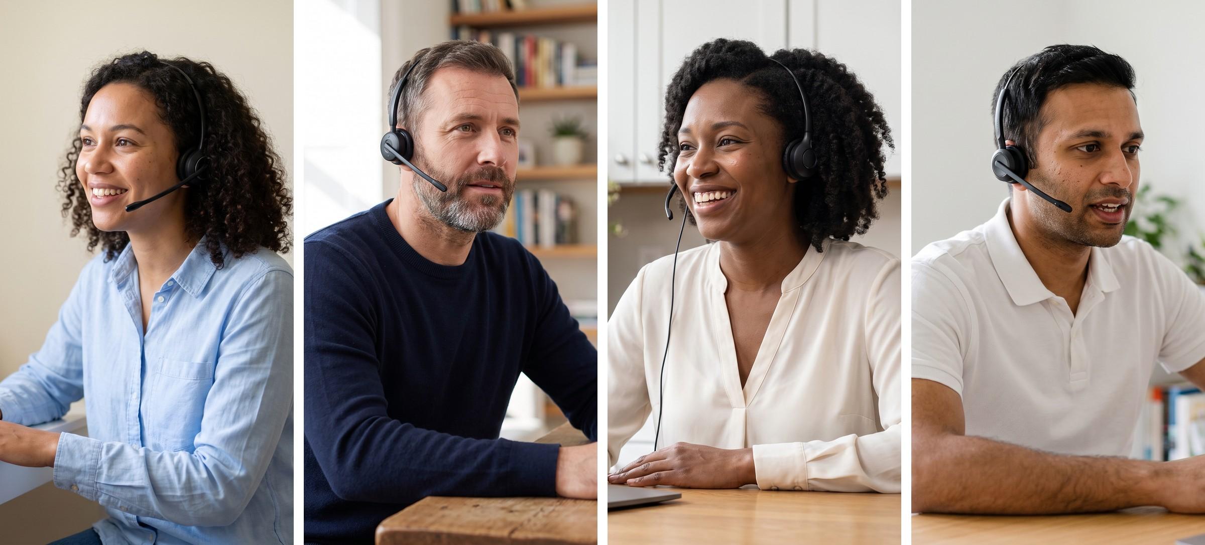 Four booking specialists, each on a call from their own home